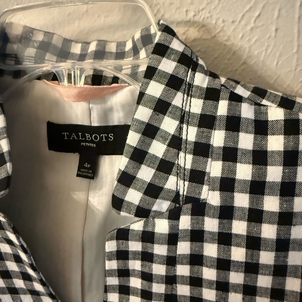 Talbots Black and White Gingham One Button Blazer Size 4P - Picture 5 of 5